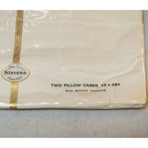 NWD Vtg Stevens Beauticale Cotton 200 Thread (2) Cream Pillow Cases 42 x 38.5 - Picture 4 of 9